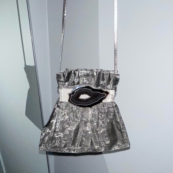 BO’S ART | Vintage Handmade Stainless Steel Mesh & Agate Gemstone Evening Bag - Picture 2 of 16